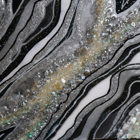 Silver and Black- Geode art piece (Resin) - Picture 6 of 8